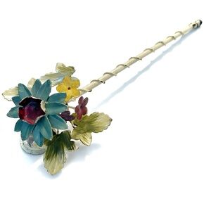 Vintage Hand Painted Italian Toleware Floral Candle Snuffer Daffodil Mid-Century